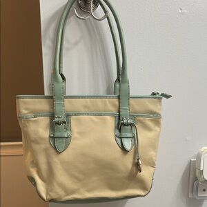Elegant Cream and Green Tote Bag